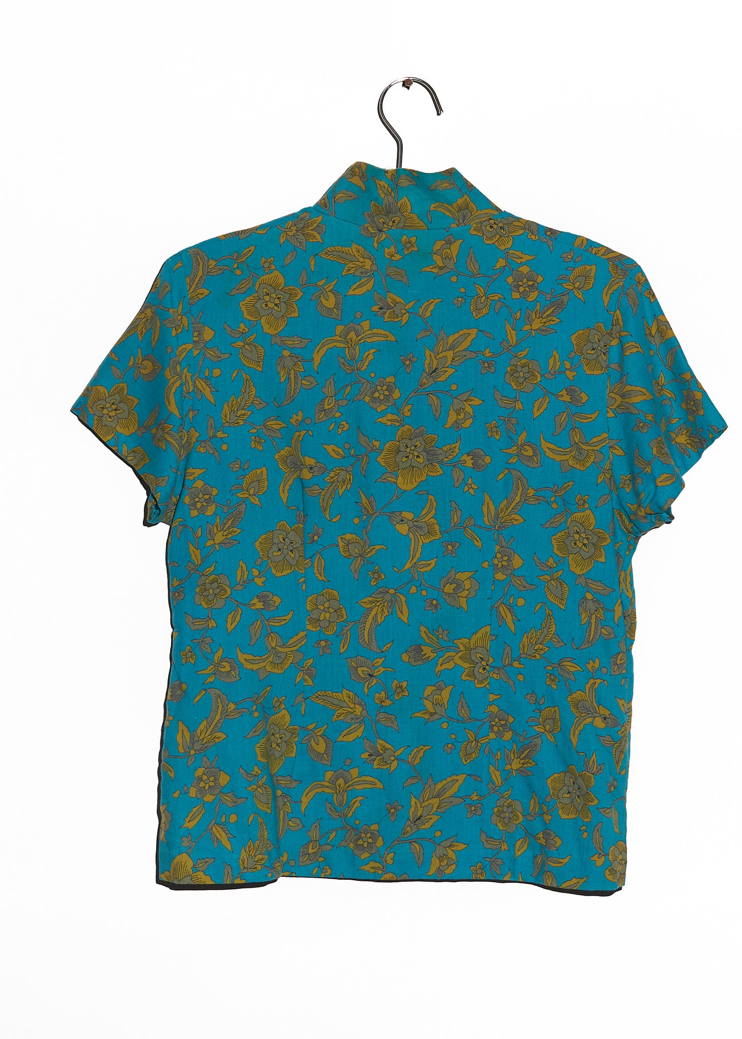 Teal Blue Floral Short Sleeve Shirt