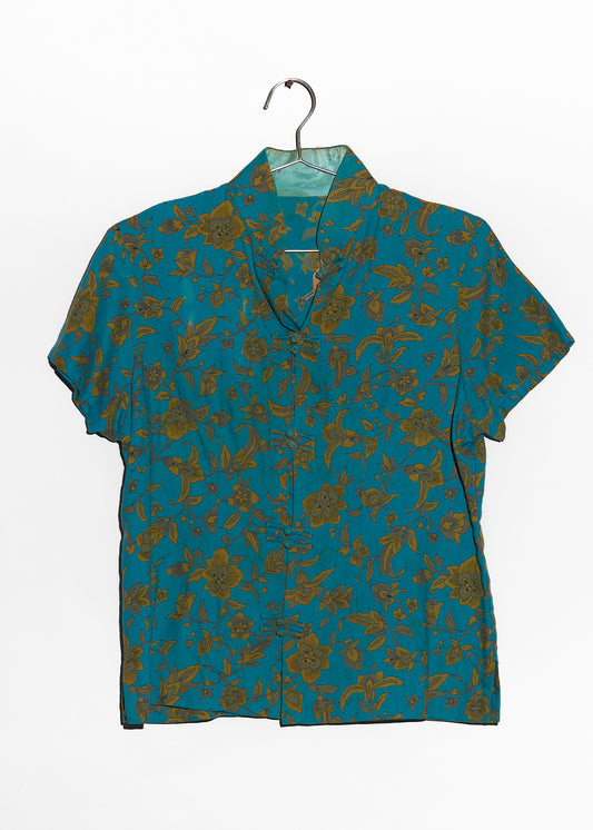 Teal Blue Floral Short Sleeve Shirt