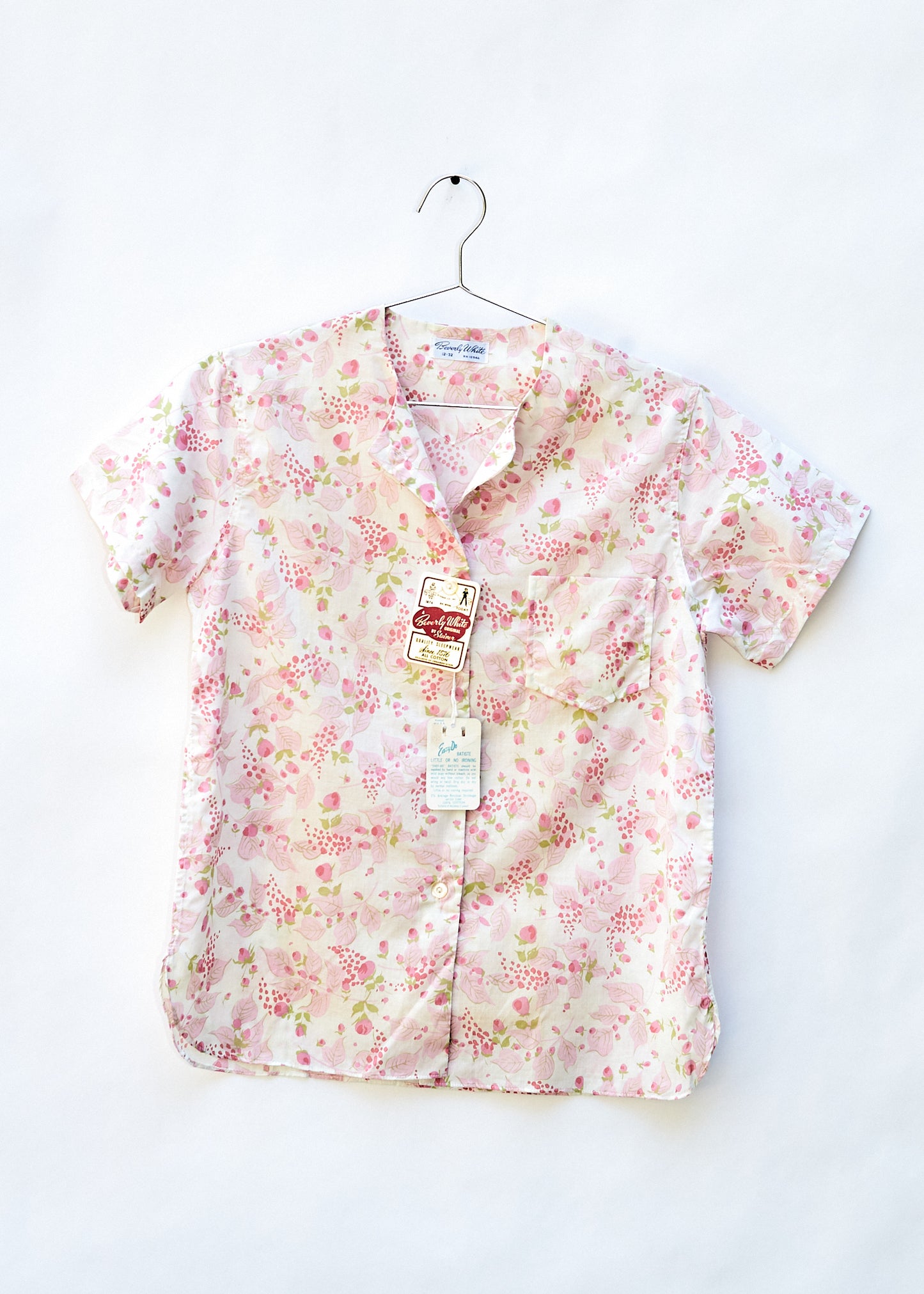 Vintage White/Pink Floral Short Sleeve Button Up Shirt