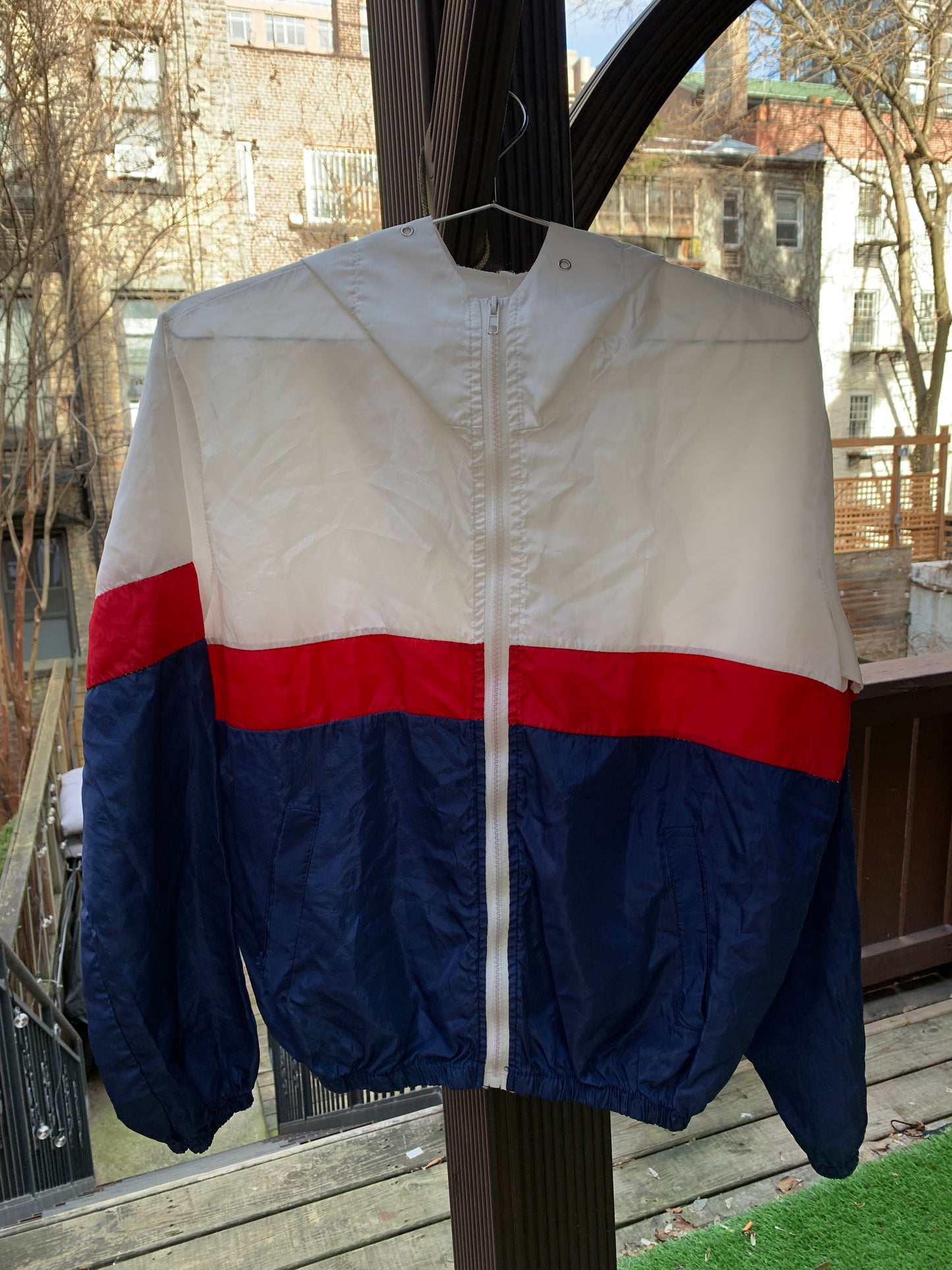 White, Red, and Navy Blue Windbreaker